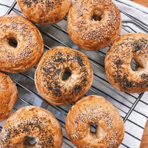 doughnuts on stainless steel tray